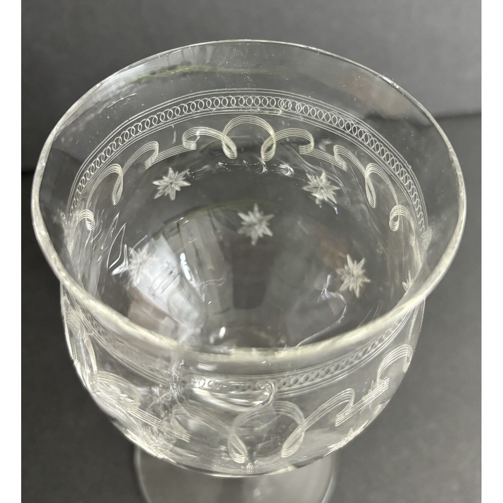 2 Franciscan Tiffin Needle Etch Wine Glasses Optic Chain Stars & Stripes Design - Picture 7 of 7